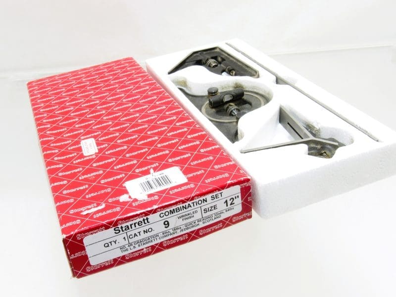 Minty In Box Starrett 9-12-4R Combination Square Set With all Three Heads.