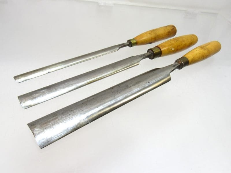 Great Set Of 3 Boxwood Handle Gouge Chisels By Mathieson Glasgow 1 1/2" 1" & 5/8"