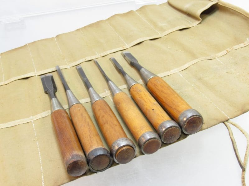 6 High Quality Japanese Chisels From Miki City Japan Sentora MFG CO In Canvas Roll Masterpiece Tool Works 1980s