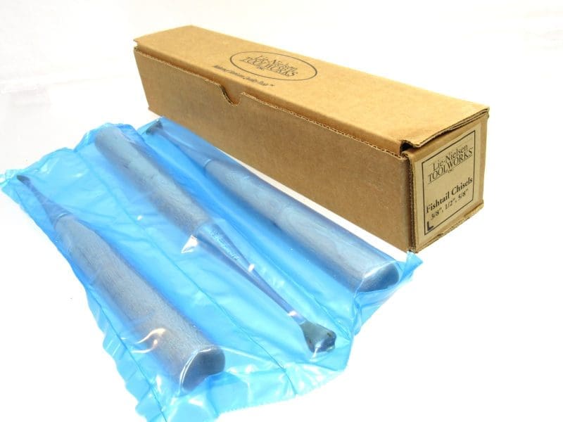 New Unused Lie-Nielsen Fishtail Chisel Set – ⅜", ½", and ⅝" with Long Handles in Original Box