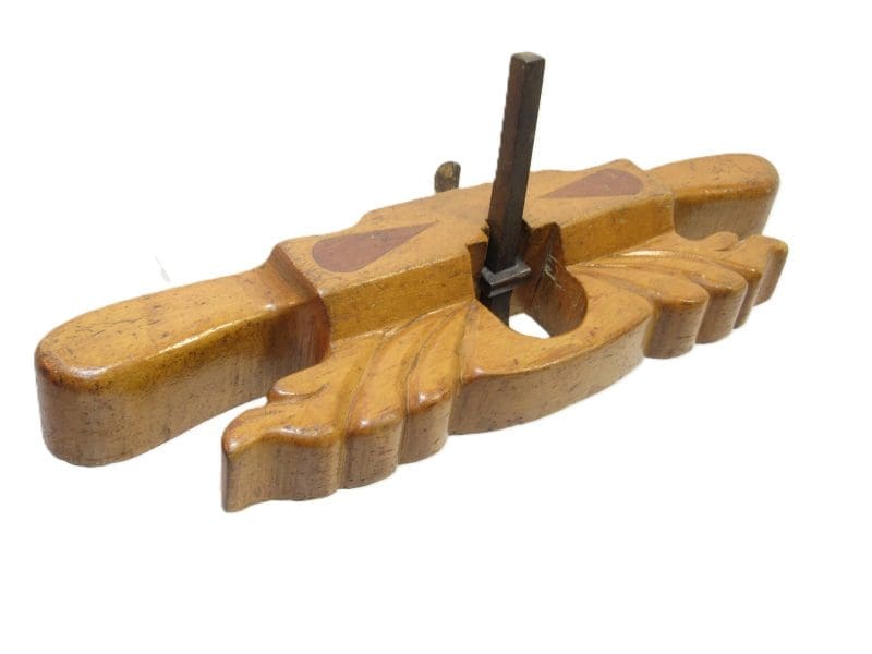 Exquisite Early Large Carved Wooden Router Plane With Inlays & 3/8" Iron 14" Across