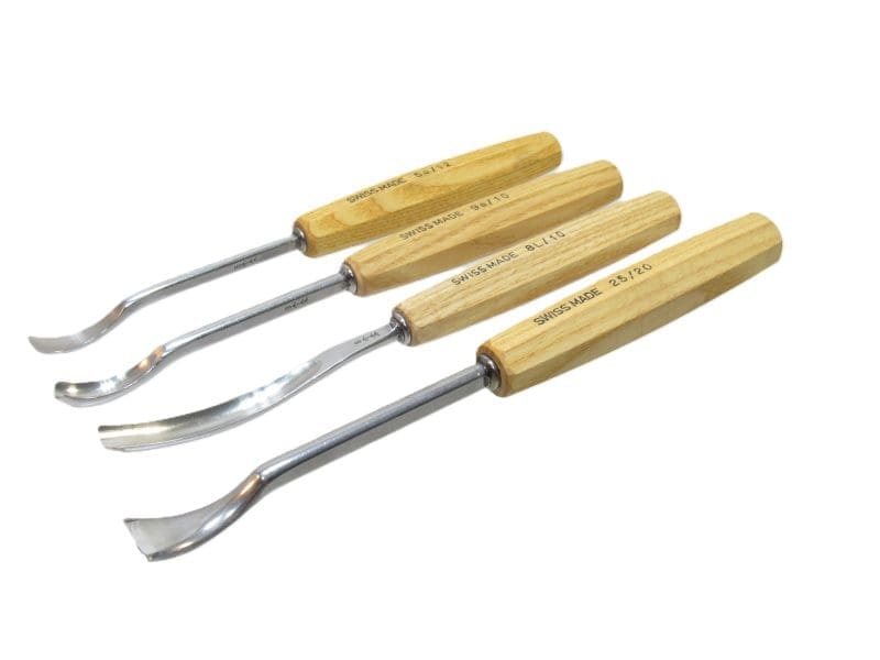 Premium Set of 4 Specialty Swiss Made Carving Chisels 9a/10 , 25/20 , 5a/12 , 8L/10