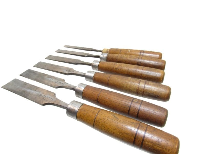Great Set Of 5 D R Barton Rochester Chisels 1 3/16" , 1 , 13/16" , 11/16" , 5/8"