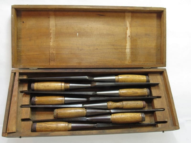 Awesome Set Of 8 Extra Large Framing Chisels In Original Box Marked Fulton