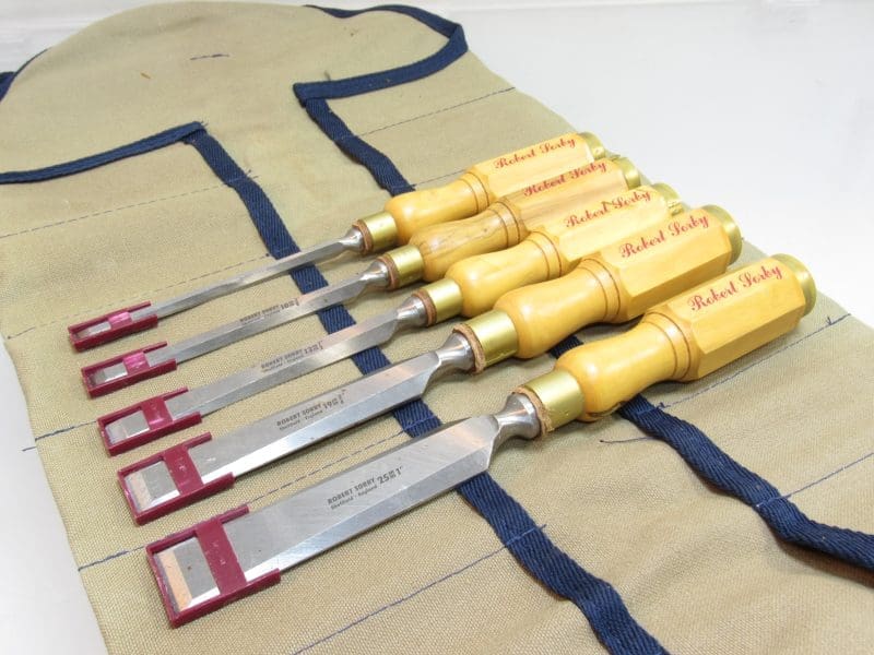 Set Of 5 Superb Robert Sorby Beveled Edge Bench Chisel With Solid Boxwood Octagon Handle's In Canvas Roll