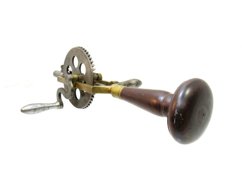 Great Early Brass-Framed Drill – large Head &  Shapely S Curved Iron Grip A Showpiece