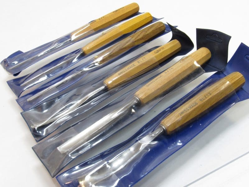 Superb Set of 6 Pfeil Swiss Made Carving Chisels No 8 Sweep Gouge 8/16, 8/10, 8/2, 8/4, 8L/7 & 8L/13 Bent Gouge