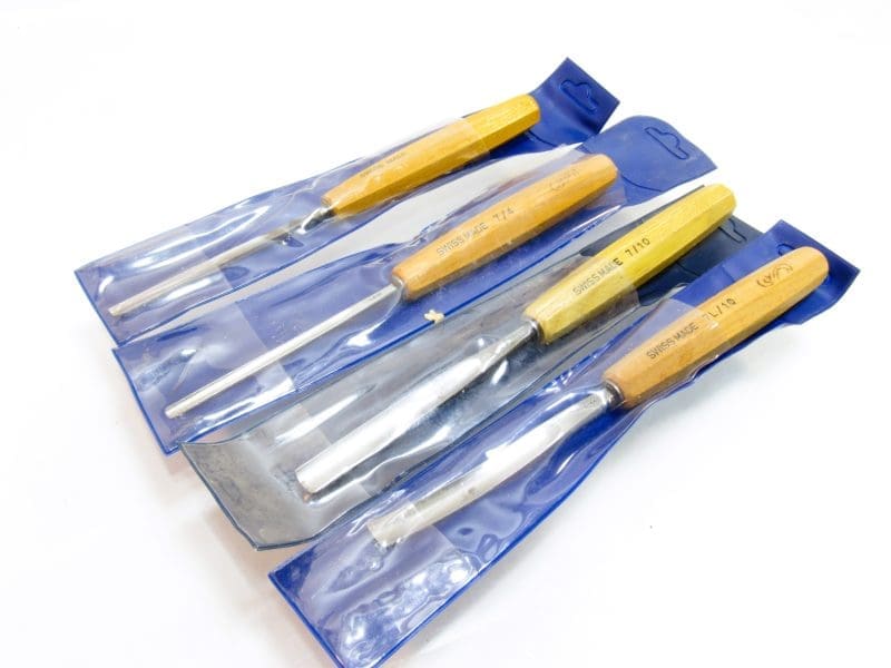 Superb Set of 4 Pfeil Swiss Made Carving Chisels No 7 Sweep Gouge 7/10, 7/4, 7/8, 7L/10 Bent Gouge