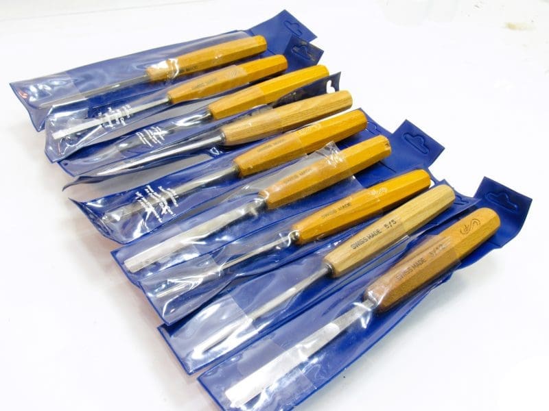 Superb Set of 9 Pfeil Swiss Made Carving Chisels 5/12, 5/5, 1/6, 2/3, 3/12, 1/8 skew, 11/4, 8/4, 1/8