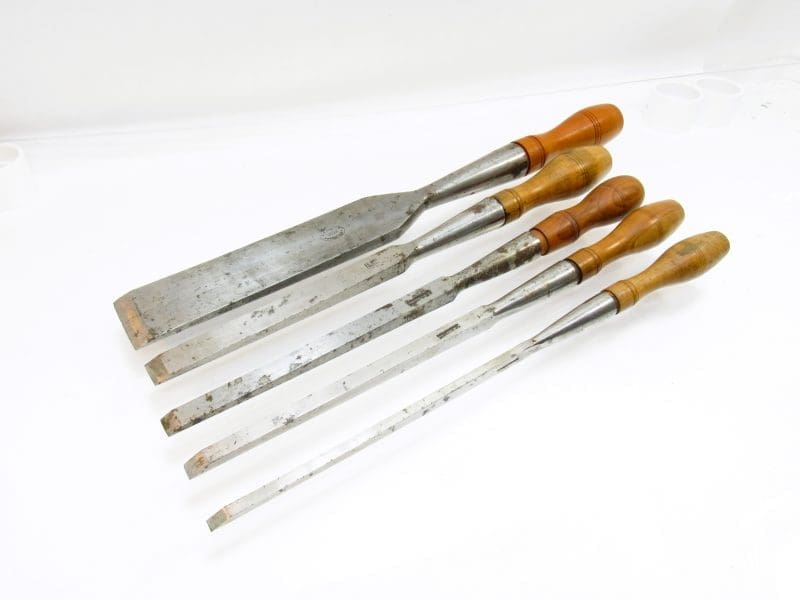 Superb Set Of 5 D R Barton Rochester 1832 Extra Long Pattern Makers Chisels 2", 3/4" , 1/2" , 7/16" , 1/4"