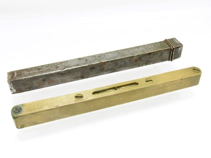 Early & Extra Heavy Solid Brass 12" Level In Original Tin Box