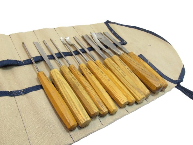 Great Set of 11 Pfeil Swiss Made Carving Chisels In Chisel Roll