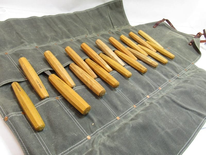 Superb Set of 18 Pfeil Swiss Made Carving Chisels In Large Chisel Roll Marked TXHW