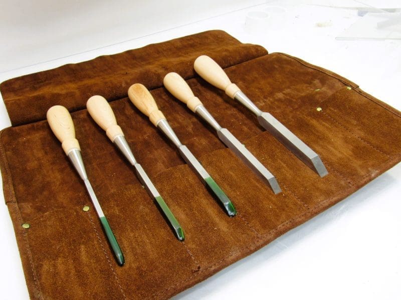 New Unused Set Of 5 Lie Nielsen Mortise Chisel 1/2" 3/8" 5/16" 1/4" 3/16" In LN Leather Chisel Roll