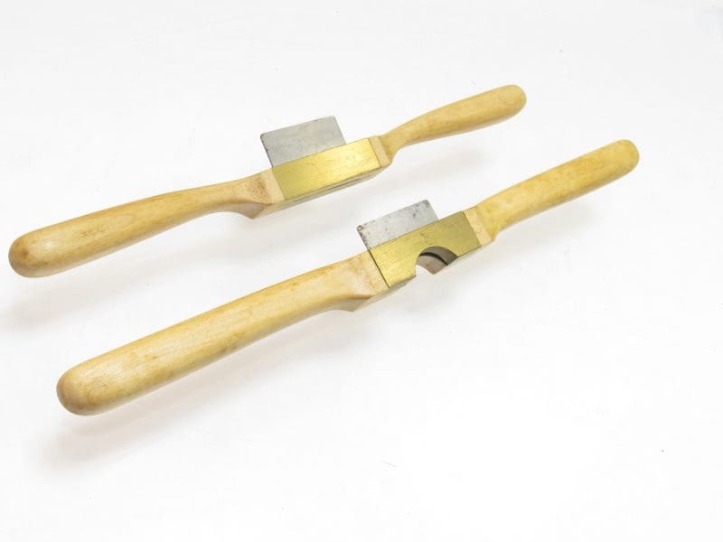 Pair Of Nice Chairmakers Double Handle Concave & Flat Sole Scraper With Brass Wear Plate