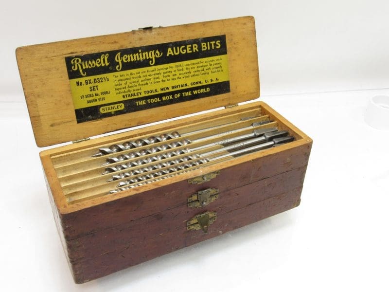 Great Set of 13 Russell Jennings Auger Bits in Three Tier Box With Fine Label