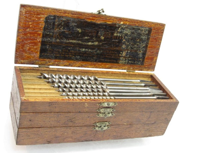 Great Set of 13 Russell Jennings Auger Bits in Three Tier Early Black Label Box